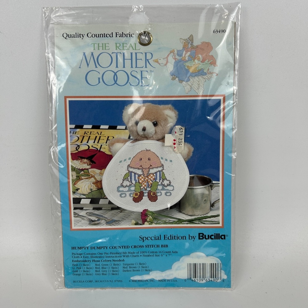 Bucilla Special Edition The Real‎ Mother Humpty Dumpty Counted Cross Stitch Bib